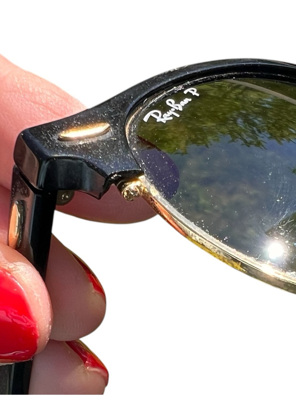 Ray-Ban Polarized Club Round RB4246 - Black Frames, Gold Accents, Green Lenses - Picture 7 of 8